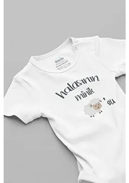 Organik %100 Pamuk Bebek Body Unisex Yazılı Minik Kuzusu Temalı Çıtçıtlı Zıbın