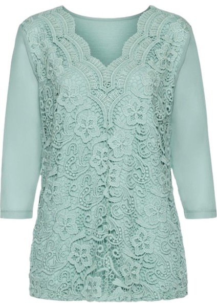 Kadın Curve Büyük Beden Önü Çiçek Güpürlü Kolları Tül Spor Şık Bluz fiyatları