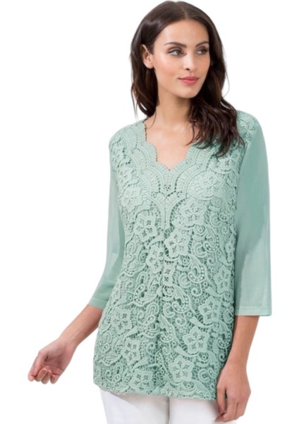 Kadın Curve Büyük Beden Önü Çiçek Güpürlü Kolları Tül Spor Şık Bluz indirimleri