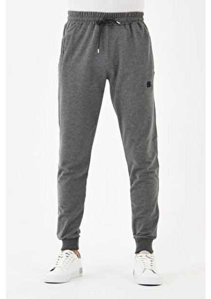 Erkek Eşofman Altı 2'li Paket (Siyah-Gri) Dar Paça Bel Kısmı Lastikli Arka Cepli Paçası Lastikli