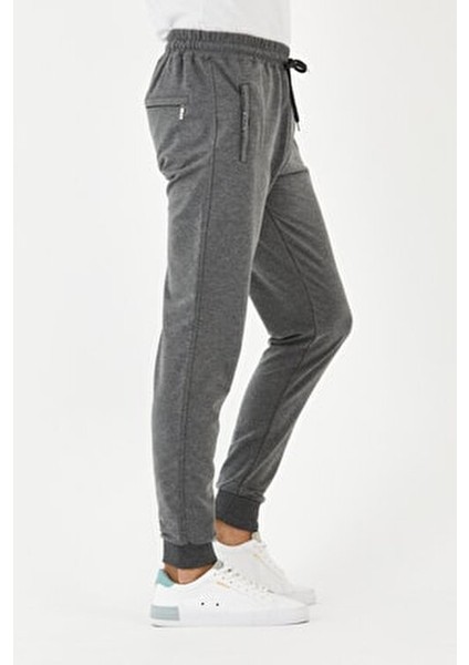 Erkek Eşofman Altı 2'li Paket (Siyah-Gri) Dar Paça Bel Kısmı Lastikli Arka Cepli Paçası Lastikli