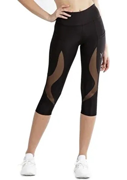 Yüksek Bel Kadın Spor Tayt Esnek ve Toparlayıcı Özelliklerle Siyah Renkli