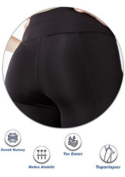 Yüksek Bel Kadın Spor Tayt Esnek ve Toparlayıcı Özelliklerle Siyah Renkli