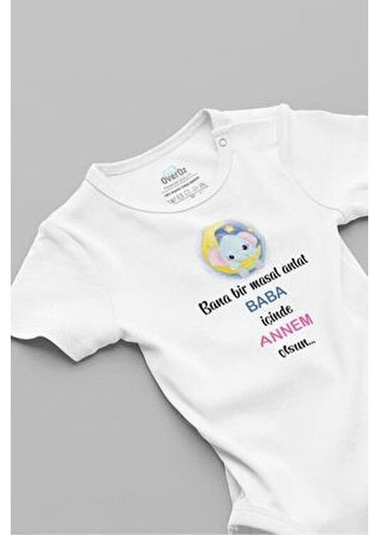 Organik %100 Pamuk Bana Bir Masal Anlat Baba Içinde Annem Olsun Bebek Body Badi Çıtçıtlı Zıbın 5133