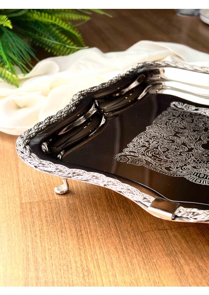 Metal Kare Ayaklı Halat Desenli Dekoratif Sunum Tepsisi – 33X33X5 cm modelleri