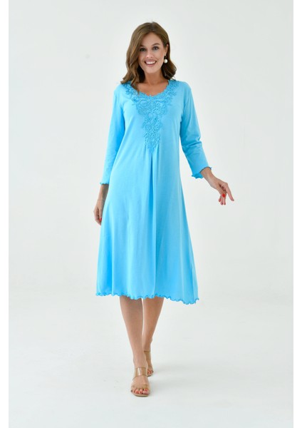 Kadın Yakası Güpürlü A Kesim Yarım Kol Viskon Günlük Midi Boy Büyük Beden Elbise Gecelik fırsatları