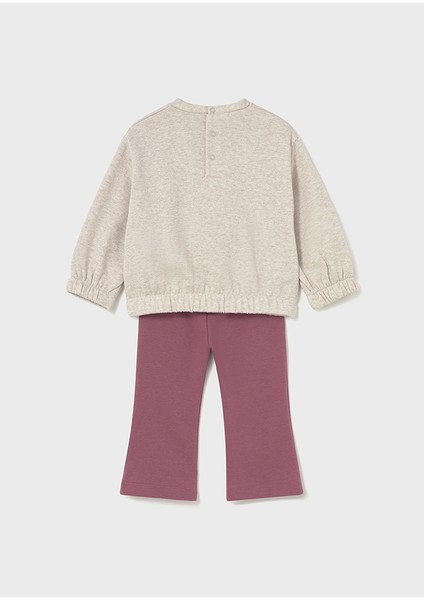 1-4 Yaş Kız Bebek Ikili Takım – Çiçek Detaylı Bej Şardonlu Sweat ve Pembe Bol Paça Tayt indirimleri