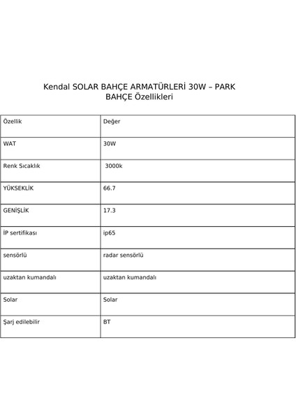 Solar Bahçe Armatürleri 30W – Park Bahçe fiyatları