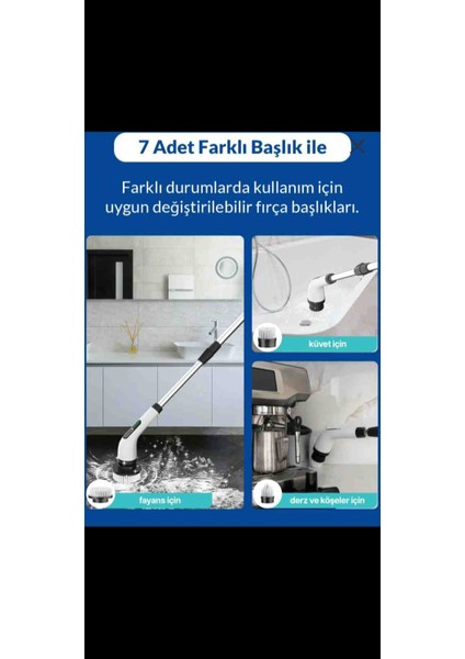 Şarjlı ve Elektrikli Temizlik Fırçası | 7 Başlık Dahil | Temizlik Makinası | Mutfak, Banyo, Halı fırsatları