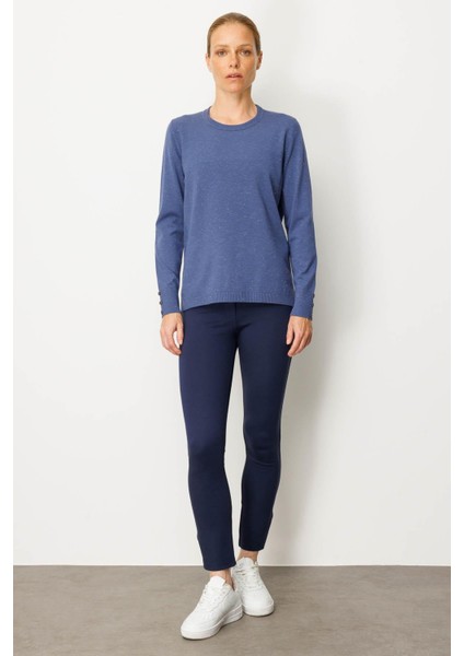 Kadın Sıfır Yaka Yırtmaçlı Yanı Düğmeli Bluz Indigo fiyatları