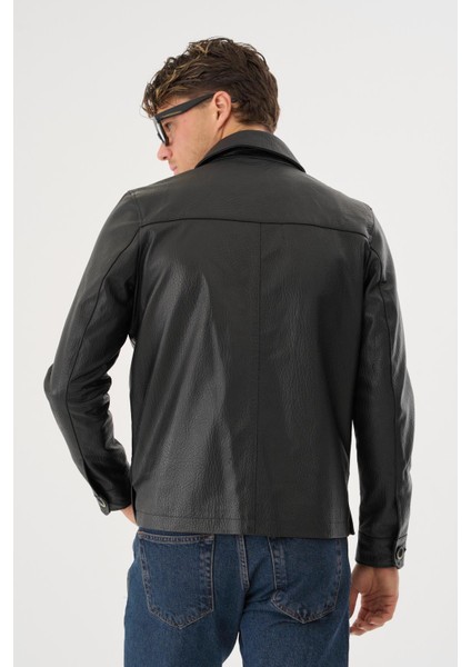 Grima Siyah Erkek Deri Mont modelleri