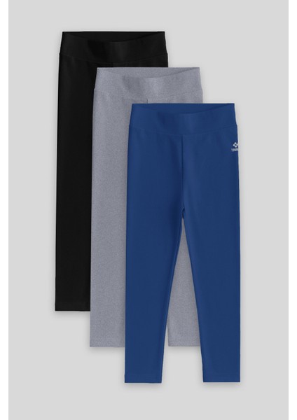 Standart Fit Basic 3lü Paket Siyah-Gri-Indigo Kız Çocuk Tayt - 75047