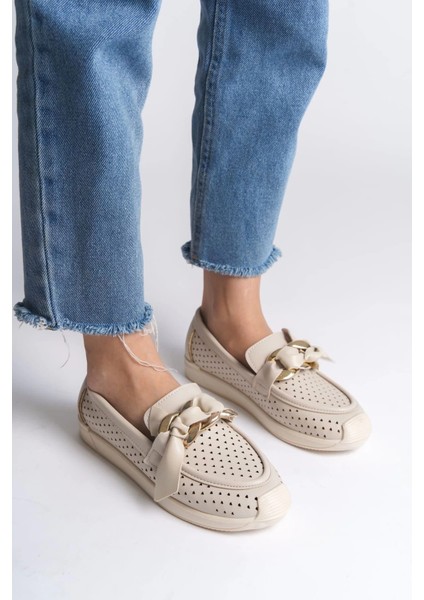 Lydıa Bağcıksız Ortopedik Rahat Taban Kalp Desenli Kadın Babet Ayakkabı Kt - Krem