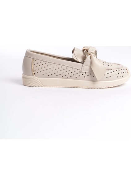 Lydıa Bağcıksız Ortopedik Rahat Taban Kalp Desenli Kadın Babet Ayakkabı Kt - Krem