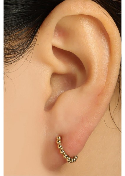 18K Altın Kaplama Mini Topçuklu Halka Küpe