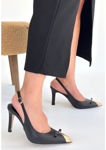 Joye Siyah Cilt Topuklu Ayakkabı
