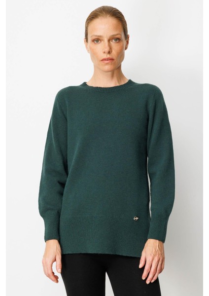 Kadın Sıfır Yaka Yanı Yırtmaçlı Yün Kazak Yeşil fiyatları