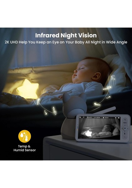 Video Bebek Monitörü 2 Kameralı, 5 Inc Ekran - 2k Hd indirimleri