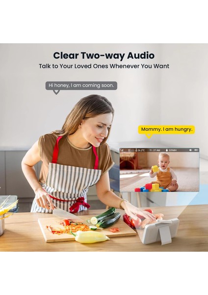 Video Bebek Monitörü 2 Kameralı, 5 Inc Ekran - 2k Hd