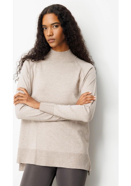 Kadın Yarım Balıkçı Yaka Kolları Yırtmaçlı Kazak Vizon fiyatları