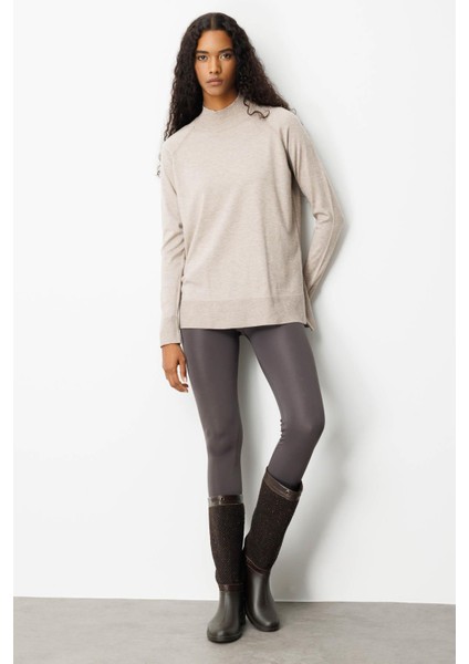 Kadın Yarım Balıkçı Yaka Kolları Yırtmaçlı Kazak Vizon fırsatları