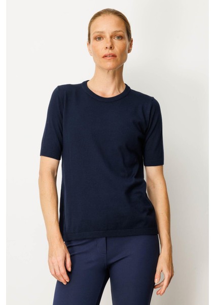 Kadın Sıfır Yaka Kısa Kollu Düz Bluz Lacivert fiyatları