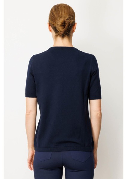 Kadın Sıfır Yaka Kısa Kollu Düz Bluz Lacivert modelleri