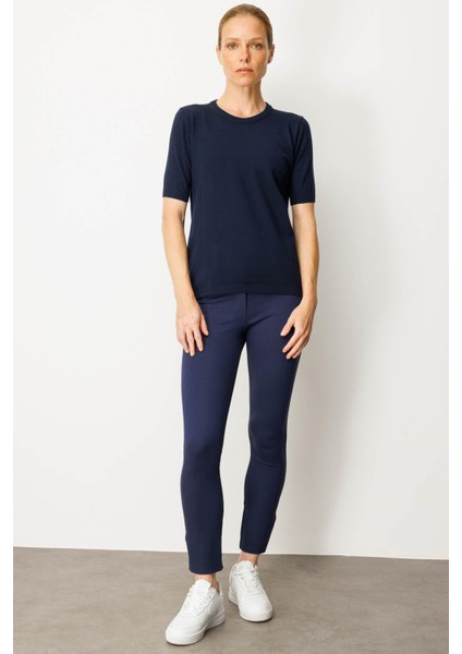 Kadın Sıfır Yaka Kısa Kollu Düz Bluz Lacivert fırsatları