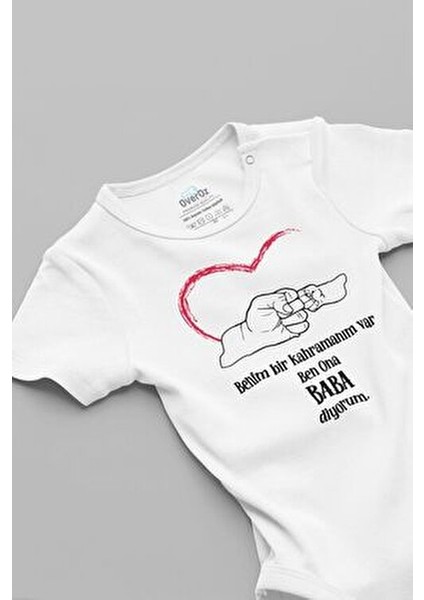 Organik %100 Pamuk Benim Bir Kahramanım Var Ben Ona Baba Diyorum Bebek Body Kısa Kolllu Badi 5175