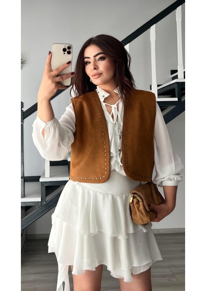 Taba Zımbalı Süet Yelek