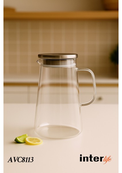 Çelik Kapaklı Cam Meşrubat Sürahi & Karafı Isıya Dayanıklı Borosilikat Sürahi Içecek Servisi 1,5l fiyatları