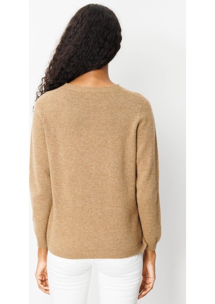 Kadın Sıfır Yaka Omuzu Işlemeli Yün Kazak V.camel modelleri