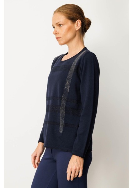 Kadın Sıfır Yaka Sim Çizgili Taşlı Yün Bluz K.lacivert fiyatları