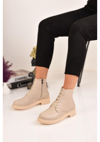 Bağcıklı ve Fermuarlı Kısa Topuklu Kadın Bot