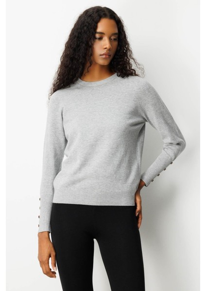 Kadın Sıfır Yaka Dikişsiz Önü Kısa Arkası Uzun Bluz Gri