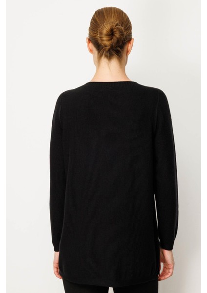 Kadın Triko Yanı Yırtmaçlı Pirinç Örgü Kazak Siyah modelleri