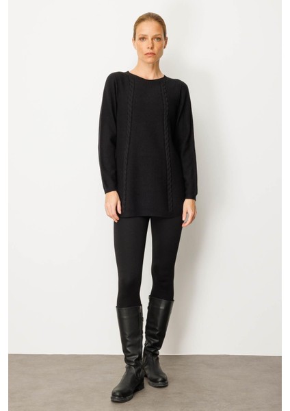 Kadın Triko Yanı Yırtmaçlı Pirinç Örgü Kazak Siyah fırsatları