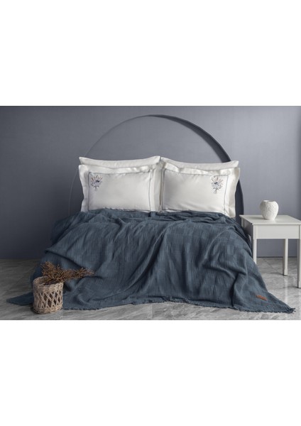 Garden Nakışlı El-Işi Kırlent & Örtü Takımı - Lacivert