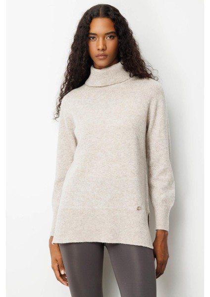 Kadın Tam Balıkçı Yaka Yanı Yırtmaçlı Yün Kazak V.bej fırsatları