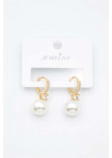 Taşlı Inci Küpe - Altın