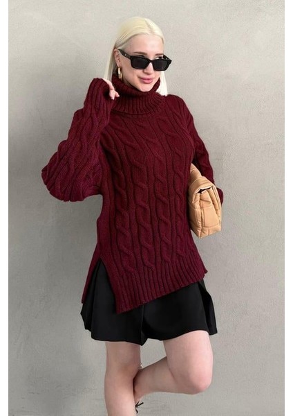 Bordo Boğazlı Triko Kazak MG2376