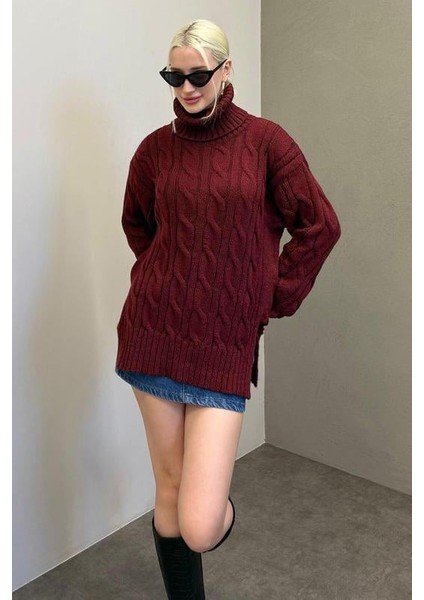 Bordo Boğazlı Triko Kazak MG2376 fiyatları