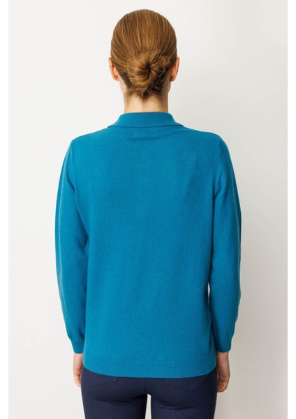 Kadın Polo Yaka Önü Baklavalı Yün Kazak A.petrol modelleri