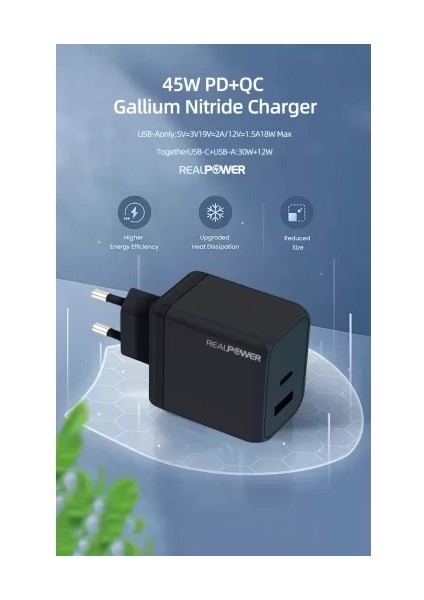 45W Gan Beyaz Seyahat Hızlı Şarj Aleti RP-CG45W
