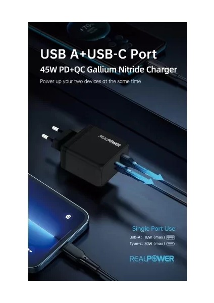 45W Gan Beyaz Seyahat Hızlı Şarj Aleti RP-CG45W fiyatları