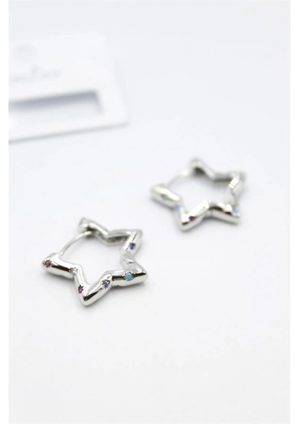 Taşlı Yıldız Küpe - Gümüş