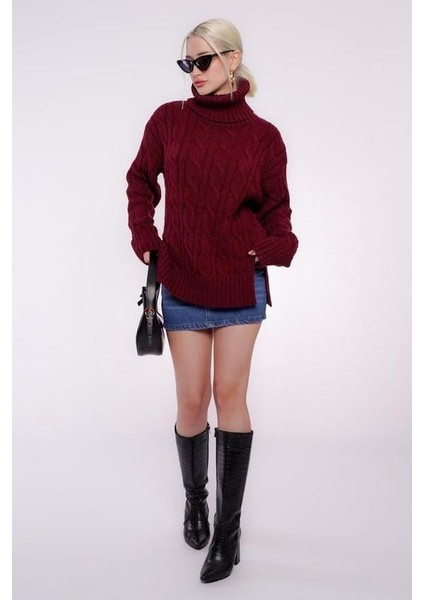 Bordo Boğazlı Triko Kazak MG2376 modelleri