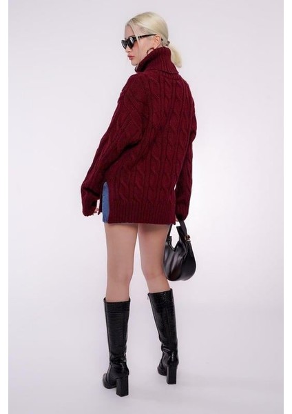 Bordo Boğazlı Triko Kazak MG2376 fırsatları