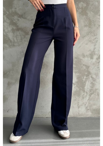 Kadın Yeni Sezon Yüksek Bel Klasik Lacivert Kumaş Pantolon Lacivert / M