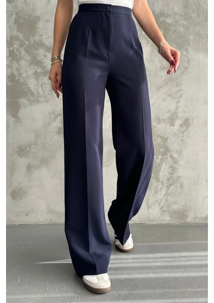 Kadın Yeni Sezon Yüksek Bel Klasik Lacivert Kumaş Pantolon Lacivert / M fırsatları